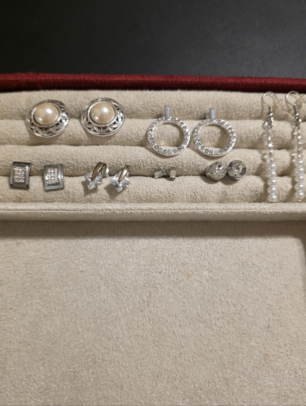 7 Pierced Earring Set. Faux Pearl and Silver-Tone Earrings (1 Is Gold-tone)